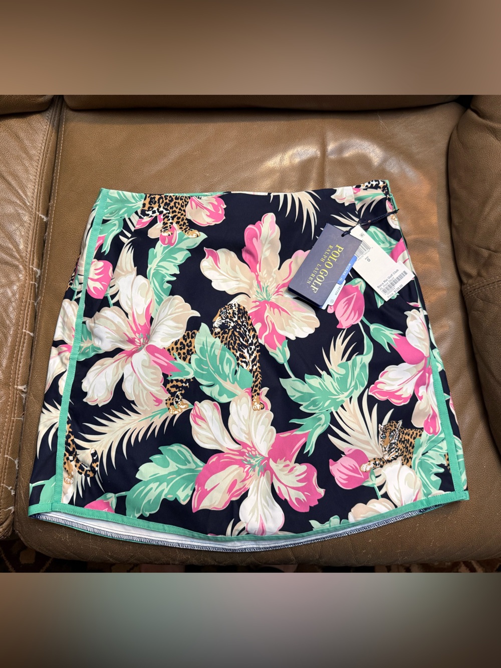 Polo Ralph Lauren Navy Tropical Floral Mini Skirt with Pink & Mint Accents